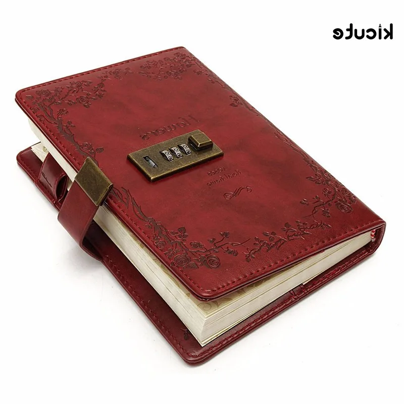 

NEW B6 Retro Red Rose Leather Wired Journal Diary Blank Paper Notebook Lock Sketchbook Notepad Office WJ-XXWJ296- Affordable