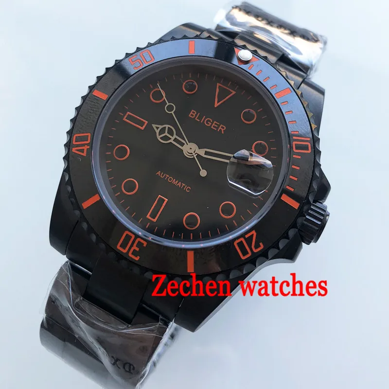 

40mm Bliger Black Dial Sapphire PVD Case Date Automatic Movement men's Watches