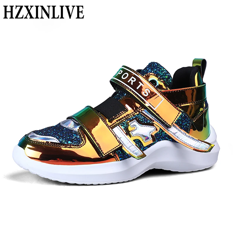 

HZXINLIVE 2019 Woman Chunky Sneakers Symphony Glitter Colorful Ladies Vulcanized Shoes Bling Autumn Spring Sneakers White Shoes