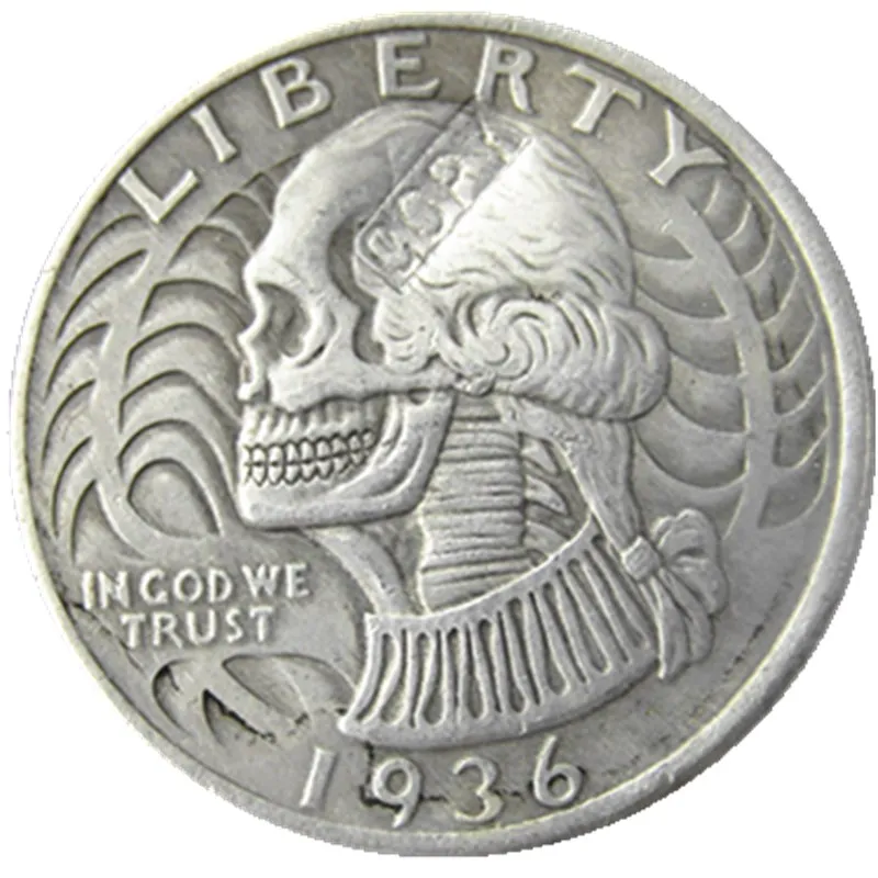 

Hobo Creative 1936(W03) 1936S(W04) 1936D(W05) Washington Quarter Dollars skull zombie skeleton hand carved Copy Coins