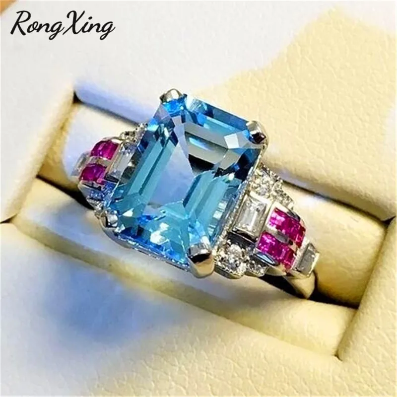 Женские свадебные кольца RongXing обручальные из белого золота с квадратным камнем