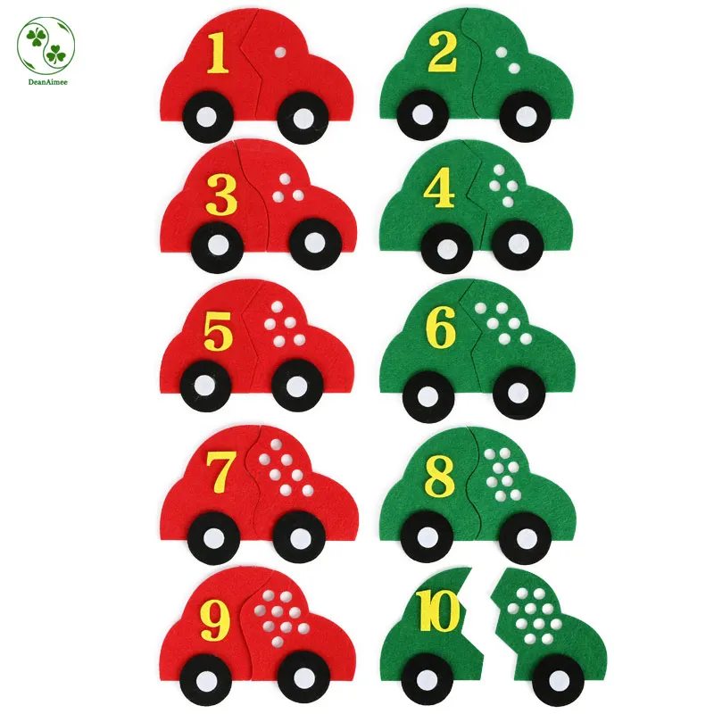 

10Pcs/Set Felt Cloth Car Shape Craft Kids Learning the Numbers 1-10 Children Handmade Car Matching Digital Teaching Toys