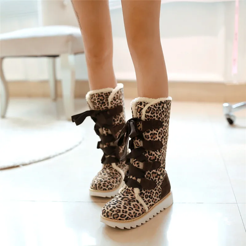 ENMAYER/модные женские зимние сапоги до середины икры с круглым носком на шнуровке; зимние сапоги на платформе красивая обувь из флока для девочек Размеры 34-43
