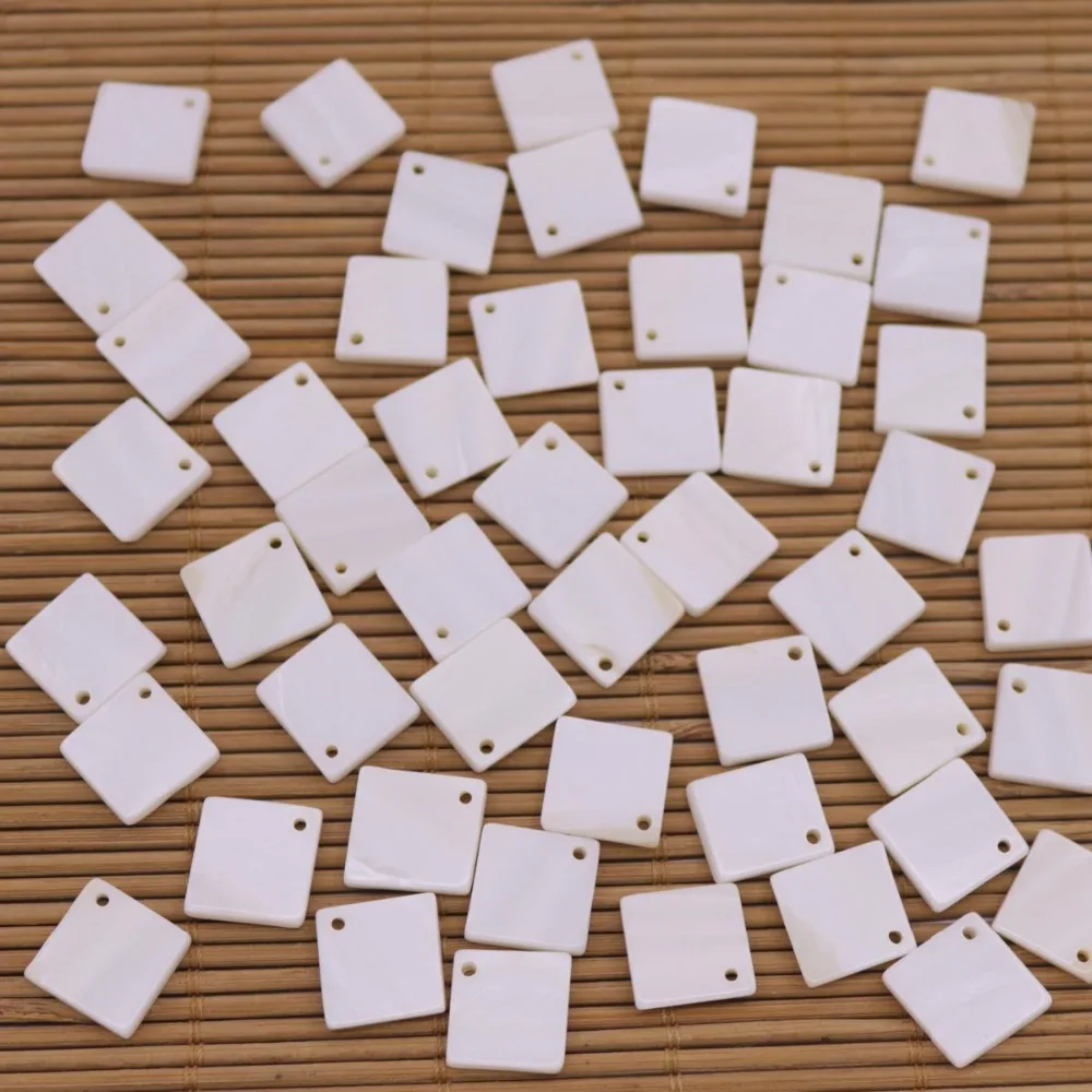 

50 PCS 12mm Square Shell Natural White Mother of Pearl Charms Pendants