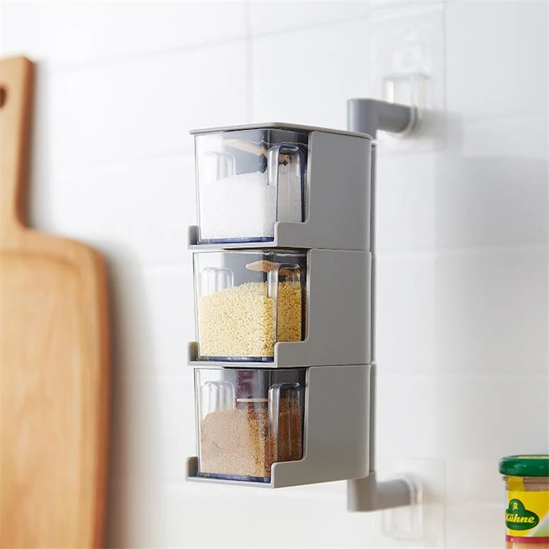 

GOONBQ 1 pc 2-4 Layers Kitchen Seasoning Box 360 Degree Rotating Wall Mount Spice Rack Spice Storage Box Jars Dropshipping