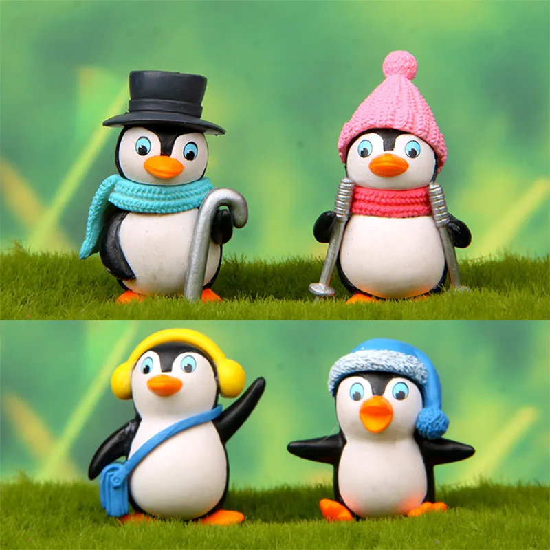 

4 Pcs Cute Penguin Animal Craft Figurines Miniatures Fairy Garden Gnome Moss Christmas's Day Gift Resin Crafts Home Decoration