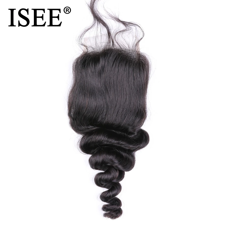 

ISEE HAIR Brazilian Loose Wave Closure 4*4 Swiss Lace Remy Human Hair Lace Closure With Baby Hair Natural Color Free Shipping