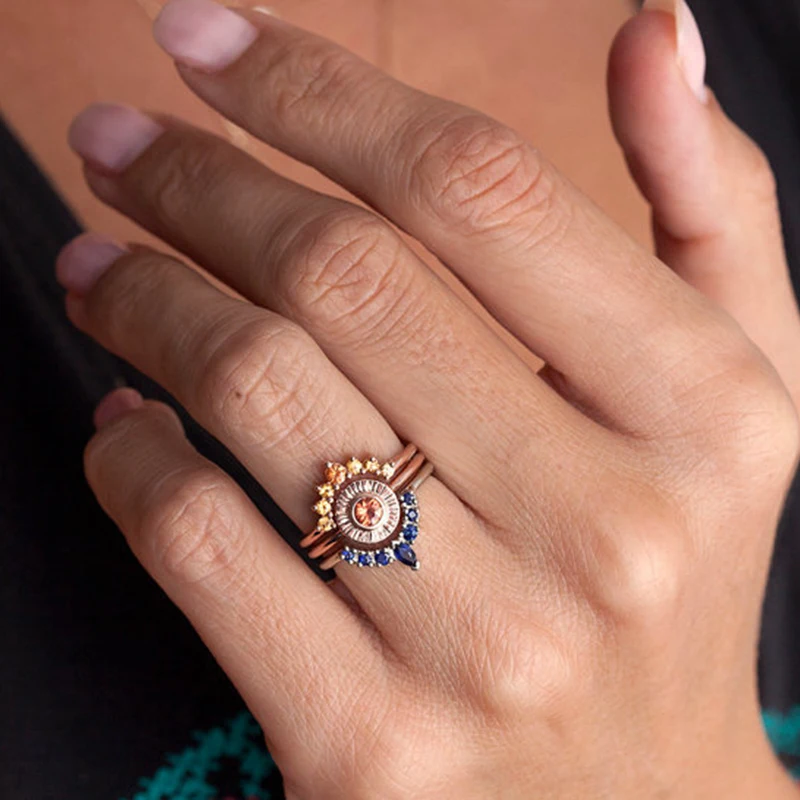SHUANGR 3pcs Ring Set Vintage Crown Ring Bohemian Ring Set Stack Fashion Women Jewelry Boho Elegant Gold Stacking Women Rings