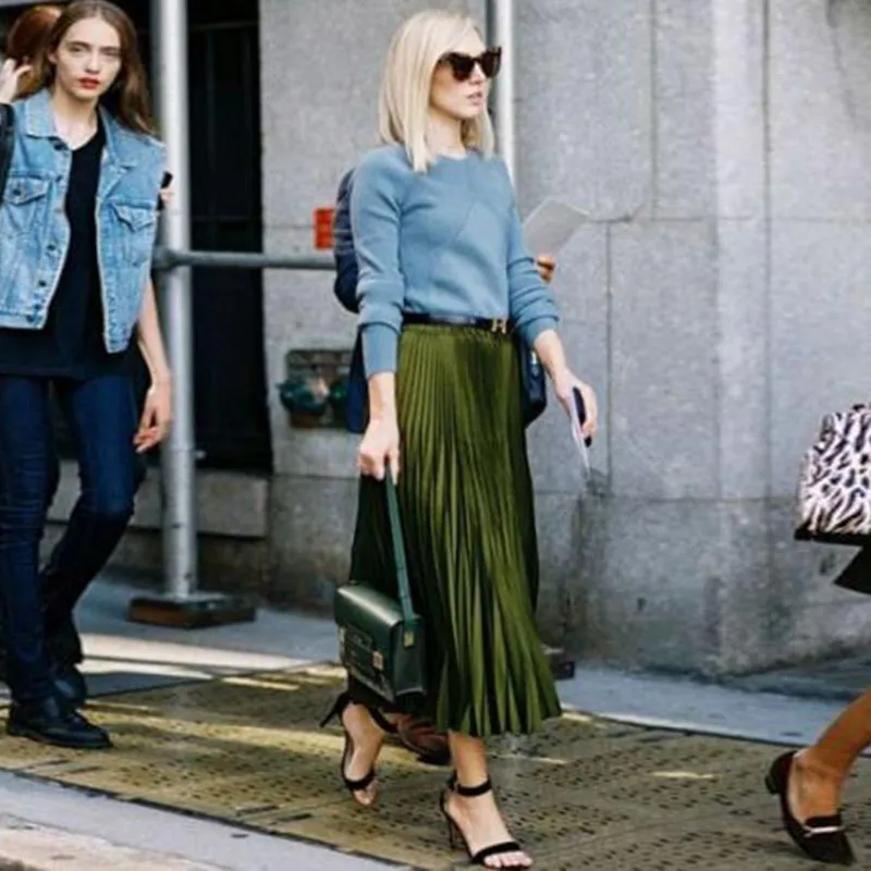 High Quality Navy Blue Green Pleated Chiffon Maxi Skirt Zipper Style High  Waist Floor Length Women Casual Long Skirt Custom Made - Skirts - AliExpress