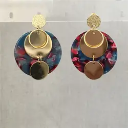 Модный золотистый цвет, Круглый Круг и диск висят с изогнутый круглый пластиковый серьга в форме диска для женщин