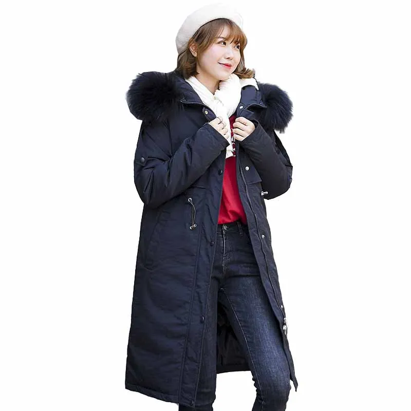 

2019 cotton-padded jacket Winter parkas women large size Loose Fur collar hooded student outerwear long down cotton jackets G443