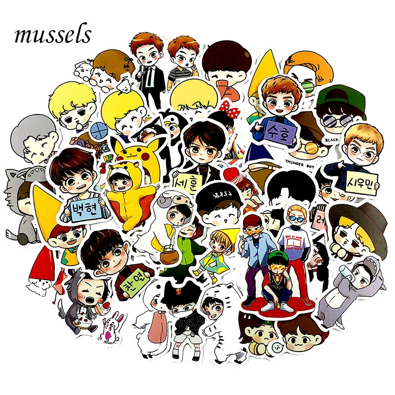 

59Pcs/Set Q version EXO Gratiffi Stickers Cute Hand Account Sticker For Luggage Laptop Phone Notebook Pegatinas Sticker For Gift