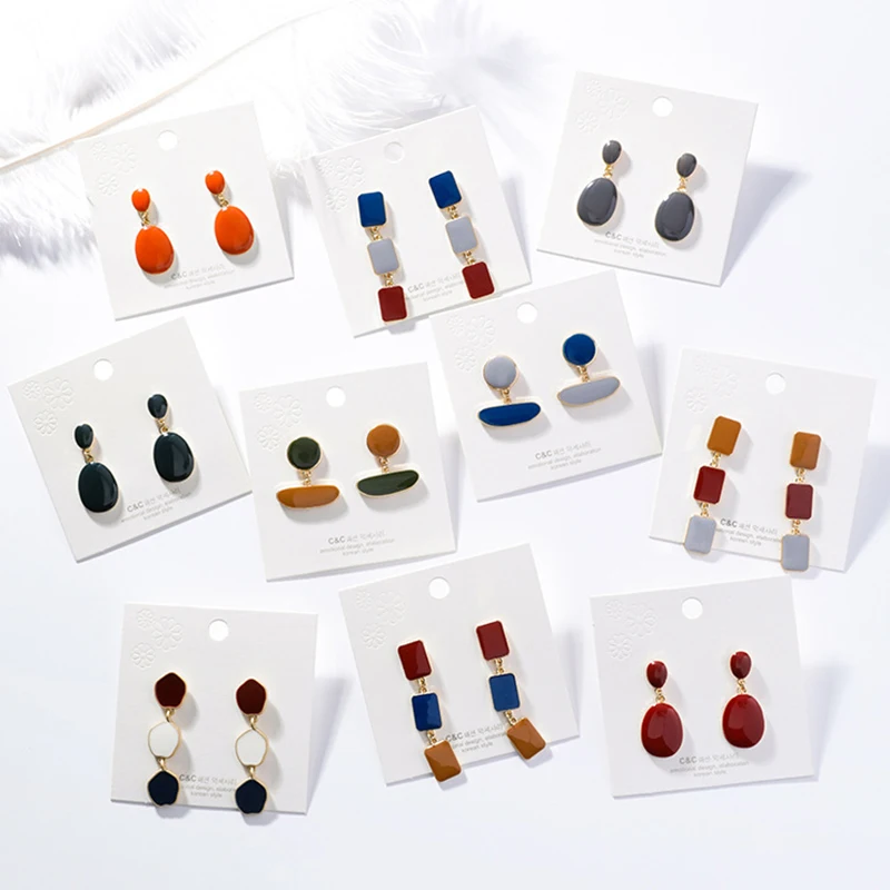 

Korea Simple Waterdrop Triangle Square Round Geometry Glaze Stud Earrings Sweet Fashion Enamel Irregular Polygon Earring Women