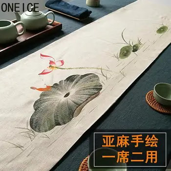 

Double - Layer Tea Table Linen Zen Hand Painted Cloth Mat Cotton Flag Large Ceremony Custom 300*30cm