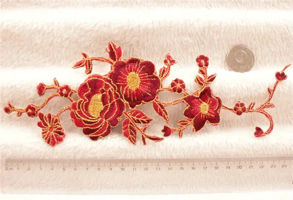 Beautiful Peony Flowers Iron On Cloth Patches 9 Colors - Burgundy