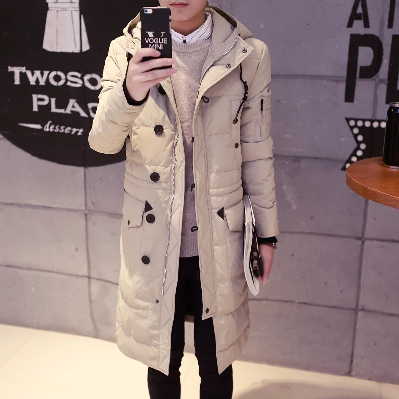 In the long winter jacket men Korean slim type long paragraph knee Hooded Coat thick white eiderdown