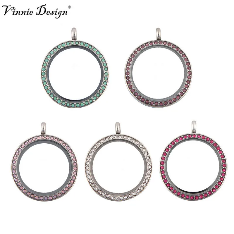 

Vinnie Design 30mm Round Twist Face Memory Locket with Crystal Stainless Steel Floating Charms Lockets for Fashion Women Jewelry