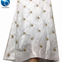 LIULANZHI Специальное предложение хлопок Базен riche ткань белого цвета африканская морская парча ткани 5 ярдов с золотыми бусинами ML2B30