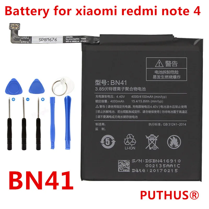

Xiao Mi BN41 Phone Battery For Xiaomi Redmi Note 4 / Note 4X MTK Helio X20 4000mAh Original Replacement Battery + Tools
