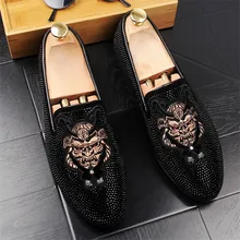 Handmade Black Shoes Luxurious Men Leather Loafers Fashion Party And Wedding Men's Casual Embroidery Shoes 5#25/15E50