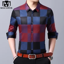 MIACAWOR, новинка, модная мужская рубашка, высокое качество, клетчатая, деловая, повседневная, приталенная, с длинным рукавом, Camisa Social masculina C431