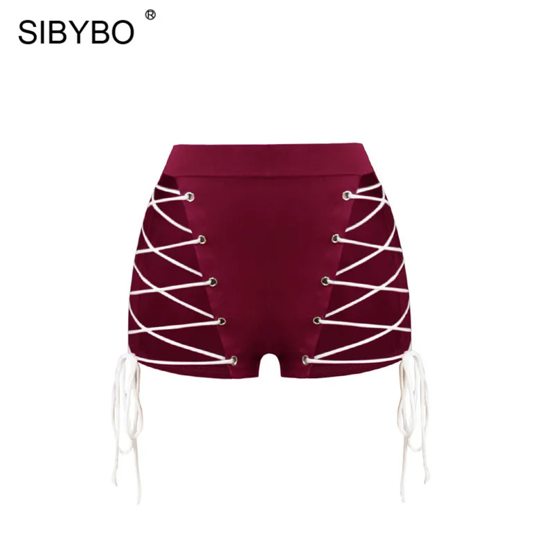Sibybo, сексуальные женские шорты на шнуровке с высокой талией, женские обтягивающие летние пляжные повседневные шорты