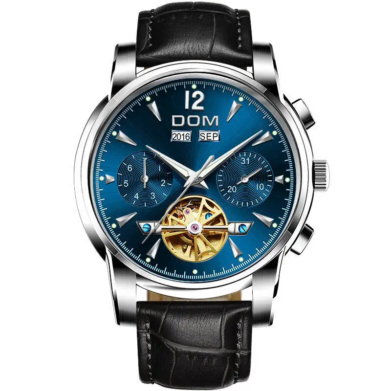 DOM Mechanical Watch Men Wrist Automatic Retro Watches Men Waterproof Black Full-Steel Watch Clock Montre Homme M-75BK-1MW - Цвет: M-75L-2MW