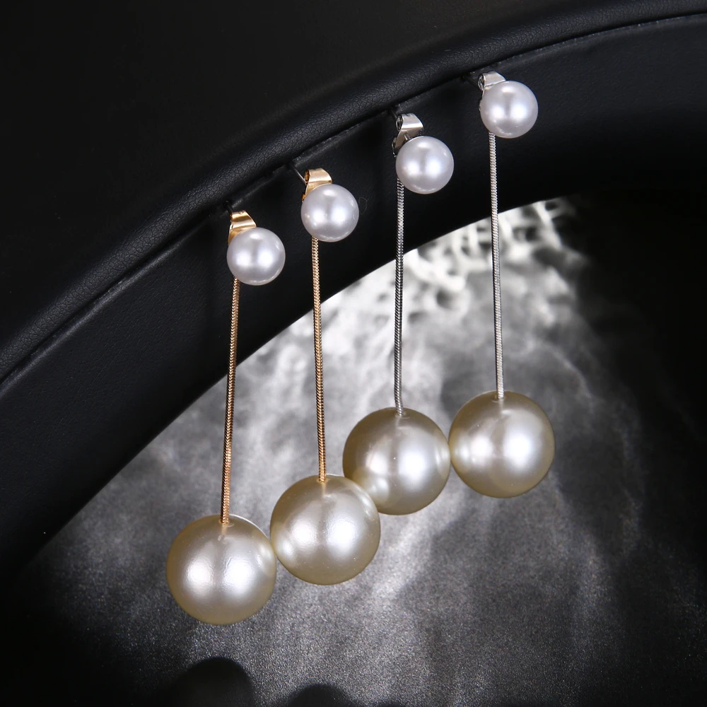Korean Simulated Pearl Long Tassel Bar Drop Earrings For Women OL Style Sweet Dangle Brincos Party Jewelry Gift Wholesale