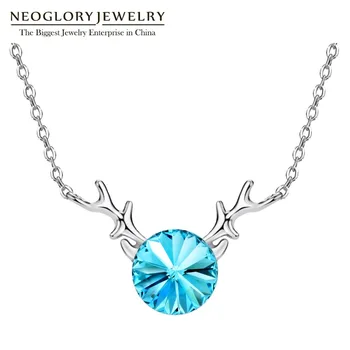 

Neoglory S925 Silver Buckhorn Blue Chain Necklaces & Pendants For Women Embellished With Crystals From Swarovski New Hot Gift