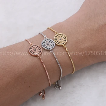 

Women bracelets wholesale Micro Pave CZ Balls Demon Eye mix color high quality plated adjustable chain Macrame bracelet 792