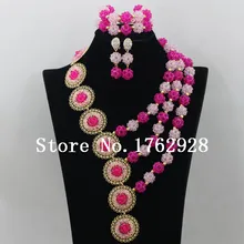 Стиль Fushia воды розовый нигерийский Свадебный Африканский бисер комплект ювелирных изделий Кристалл Костюм из шаров ожерелья наборы C000362