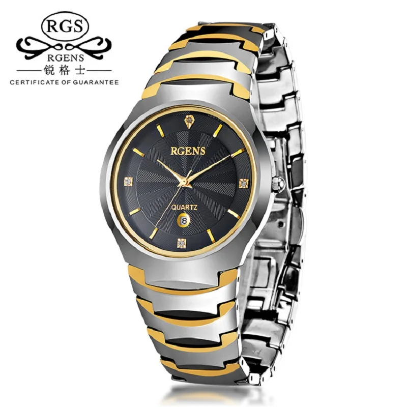 

Luxury gold male wristwatches waterproof business men watches tungsten steel quartz calendar man clocks RGENS brand official