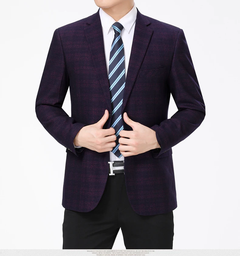 WAEOLSA Men Classical Plaid Blazers Blue Red Jackets Suit Man  Slim Fit Blazer Masculino Check Texture Outfits Office Uniform Male Suit Coat Spring (5)
