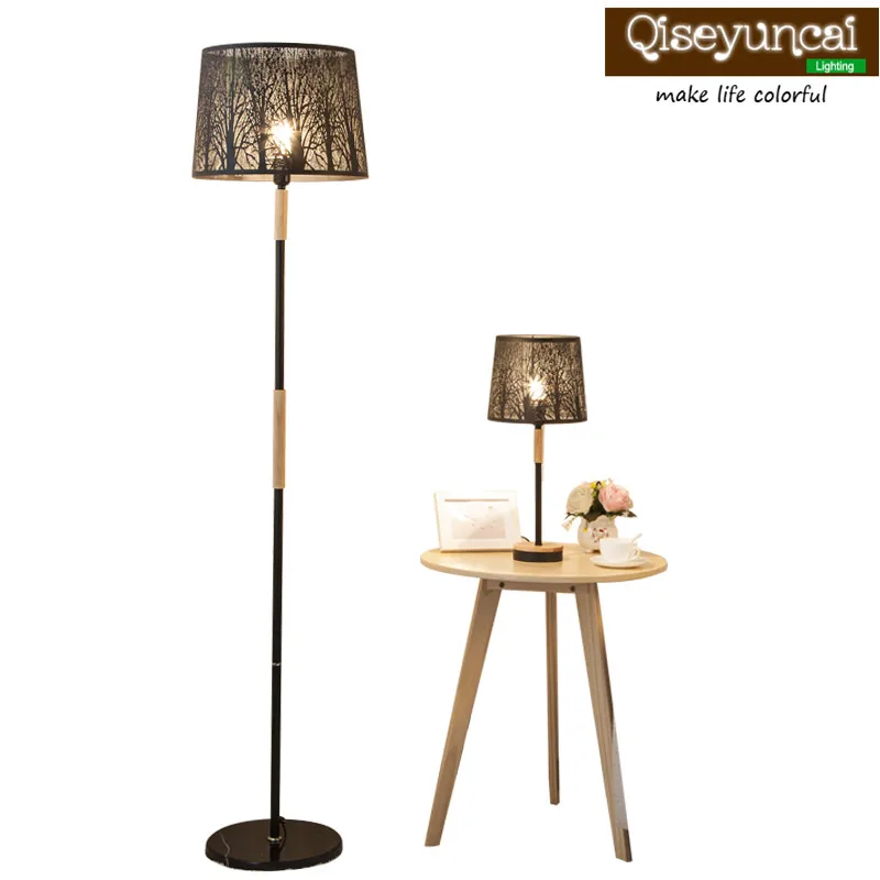 

Qiseyuncai Modern minimalist creative wood warm romantic living room study bedroom bedside iron hollow desk lamp floor lamp