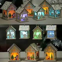 Светодиодная светодио дный лампа деревянный дом Рождественская елка украшения деревянный дом с веревкой 7 цветов для внутреннего