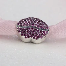 Подлинная стерлингового серебра 925 форма губ проложить легкие бусины с красным CZ подходят ювелирные изделия с бриллиантами