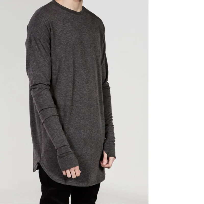 S-4XL весна осень Swag СТИЛЬ o-образным вырезом Мужская Повседневная футболка с длинным рукавом с отверстиями для большого пальца манжеты с разрезом сбоку Silm Fit Мужская одежда