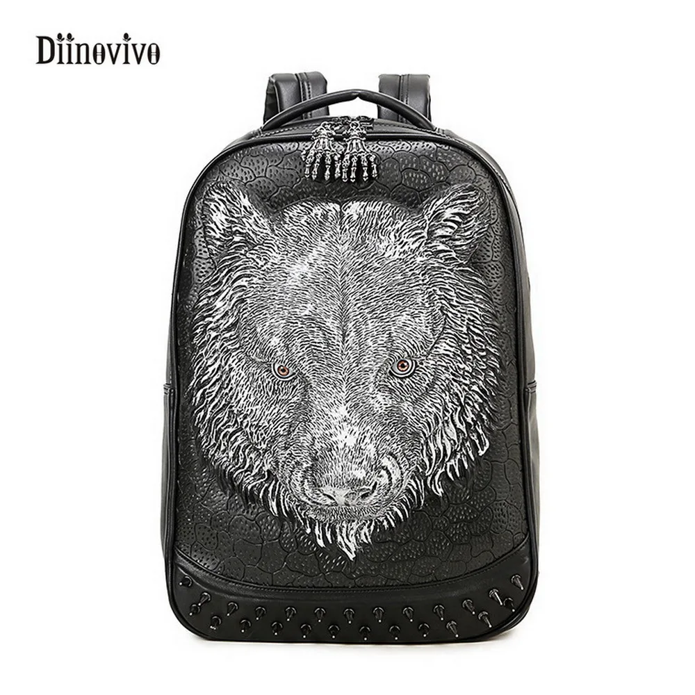 

DIINOVIVO New Fashion Rivet School Bags Street Fashion Teenager 3D Wolf Backpack Waterproof Large Capacity Travel Bag WHDV0125