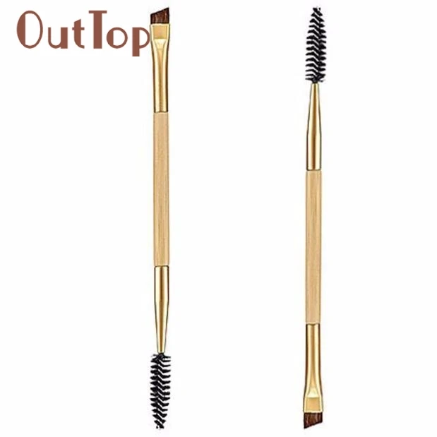 

Beautiful Women 1PCS Makeup Bamboo Handle Double Eyebrow Brush + Eyebrow Comb Eye Definer Brush Professional Small Brush