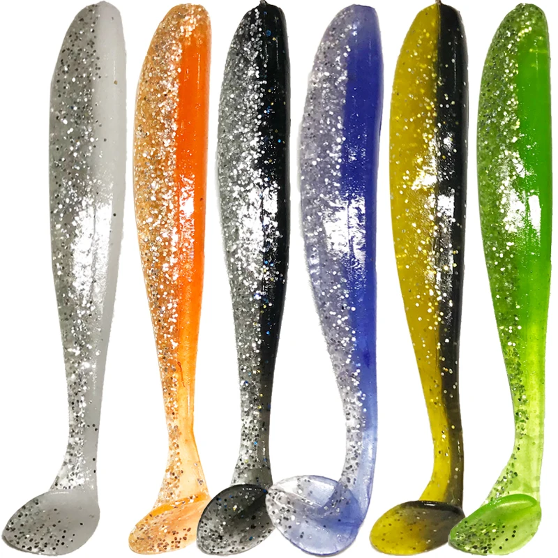 KASSYAA 4pcs/lot 80mm 3.4g Double color Fishing Lures Soft Baits Shad Carp jiging Vivid Worm Plastic Swimbait Minnow Bass KXY081