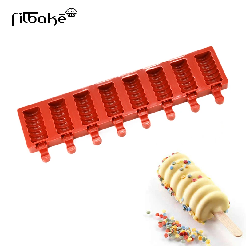

FILBAKE DIY 1pcs 8 Cavity Striped Ice Cream Cake Molds Tan Brownie Cheese Baking Accessories Cake Mold Silicone Mold