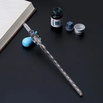 

Vintage Handmade Art Elegant Crystal Glass Dip Pen Sign Ink Pens Gift Bussiness Offices School Stationery Supplies C26