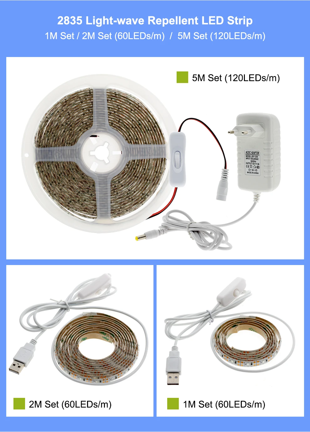 Светодиодный Ночные огни насекомых-отталкивающие 1 M/2 M/5 M USB DC 5 V 12 V световой волны репелленты домашние Кемпинг ночника