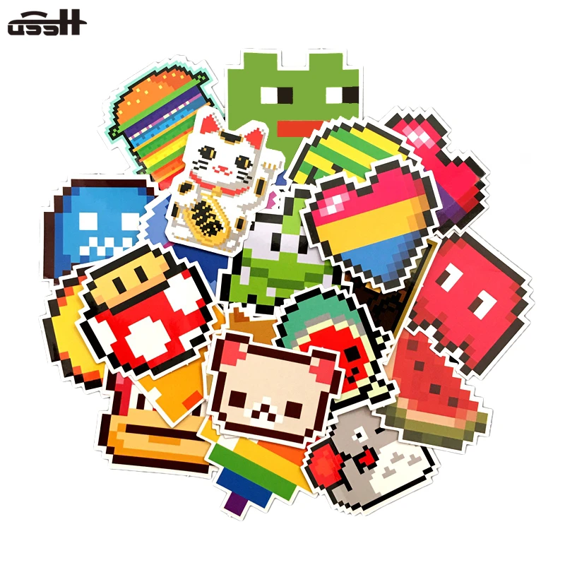 

25 Pcs Pixel Cartoon PVC Waterproof Sticker For Luggage Phone Skateboard Guitar Moto BIcycle Decal Wall Toy Stickers