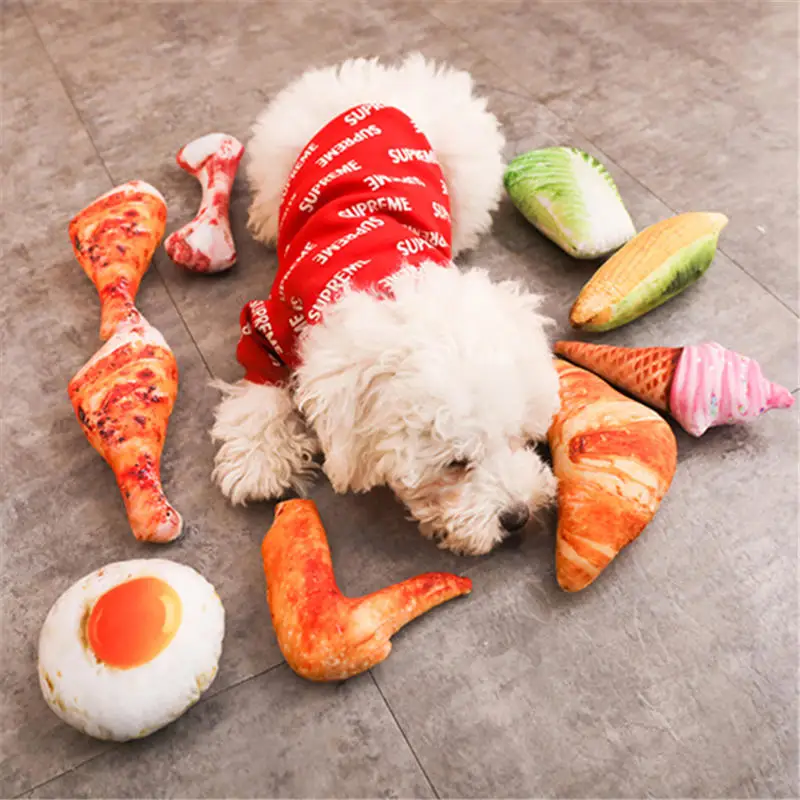 

Meat Fruit Vegetable Chicken Drum Bone Squeak Toy For Dog Puppy Plush Red Pepper Eggplant Radish Duck Sounding Pet Squeaky Toys