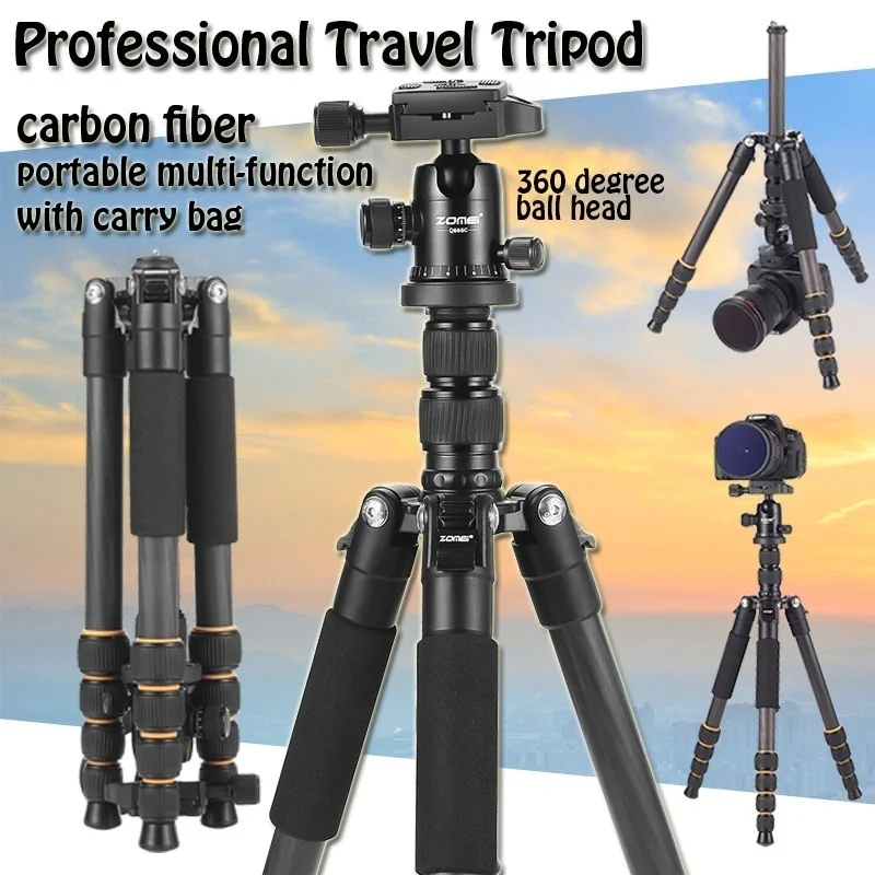 

Q666C Carbon Fiber Tripod 64inch 10kg Load Professional Camera Tripode Stand with Ball Head for Canon Sony Nikon Para Movie