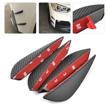 

beler 4pcs Black PVC 13.2cm Carbon Fiber Texture Car Front Bumper Protector Body Spoiler Fins Lip Canards Splitter For VW Audi