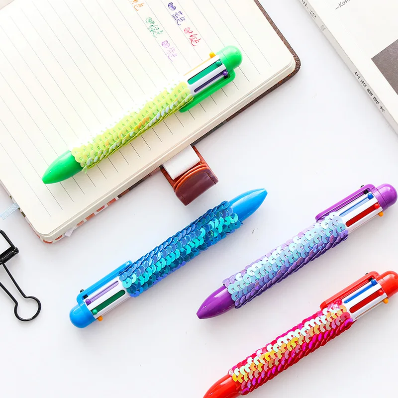

6 Color Reversible Sequin Ballpoint Pen School Supplies Office Accessories Pens For Writing Stationery Stationery Tools