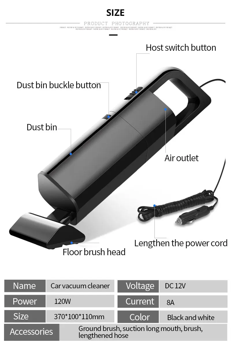 Ручной мощный автомобильный мини-пылесос, Портативный 4000 па, Влажная и сухая чистка, 12 в 120 Вт, высокое давление, автомобильные электронные аксессуары