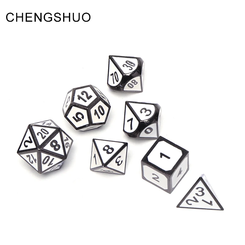 

Chengshuo dnd metal dice set rpg polyhedron dungeon and dragon desktop game digital dice dados 7pcs d8 10 20 white black sides